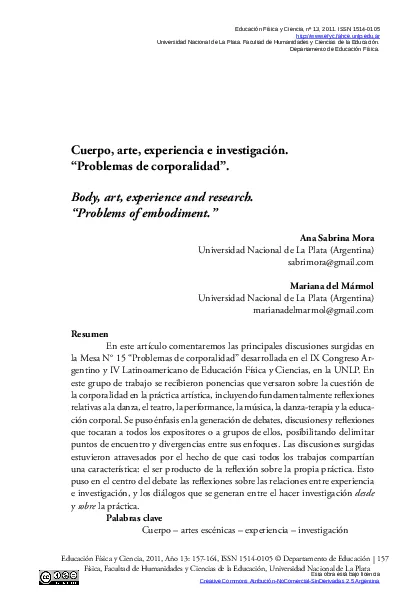 Cuerpo, arte, experiencia e investigación : Problemas de corporalidad