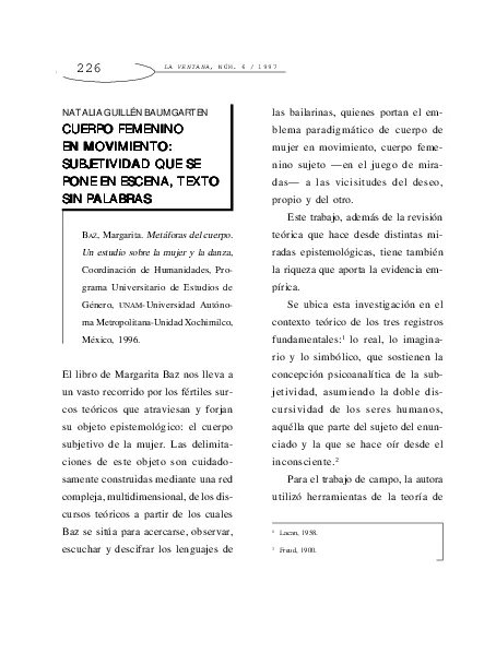Cuerpo femenino en movimeinto: subjetividad que se pone en escena, texto sin palabras