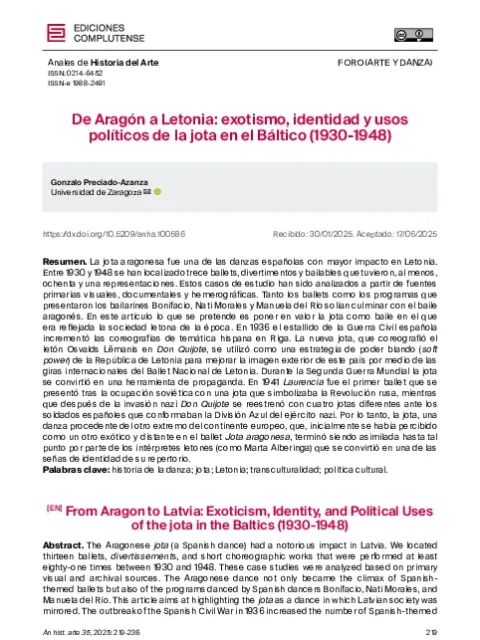 De Aragón a Letonia: exotismo, identidad y usos políticos de la jota en el Báltico (1930-1948)
