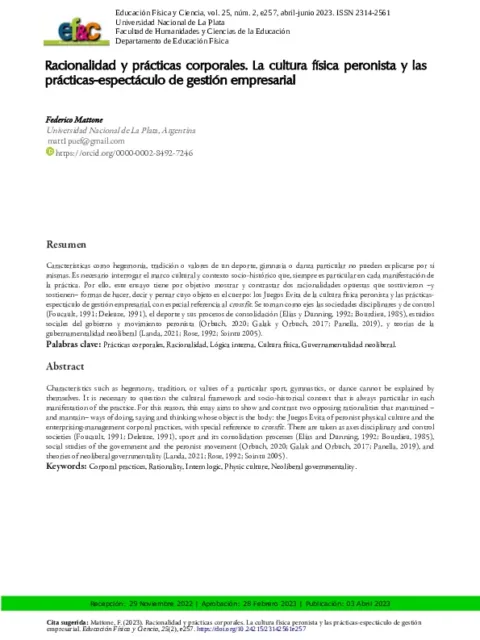 Racionalidad y prácticas corporales: la cultura física peronista y las prácticas-espectáculo de gestión empresarial