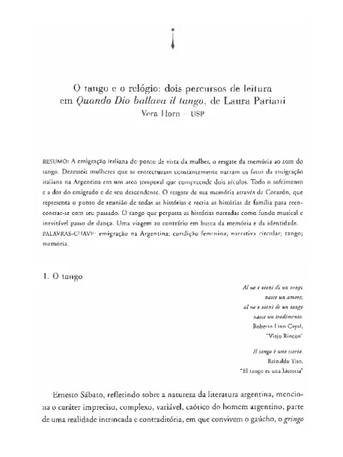 O tango e o relógio: dois percursos de leitura em Quando Dio ballava il tango, de Laura Pariani