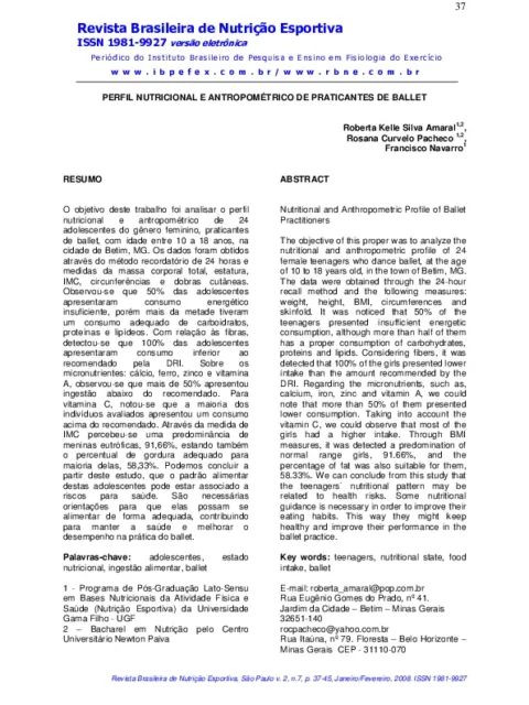 Perfil nutricional e antropométrico de praticantes de ballet