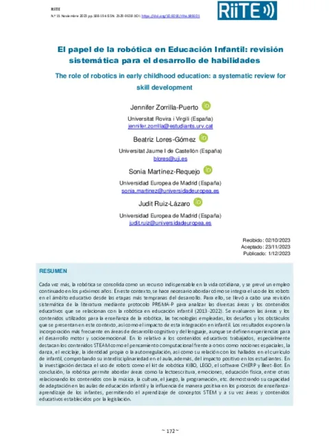 El papel de la robótica en Educación Infantil: revisión sistemática para el desarrollo de habilidades