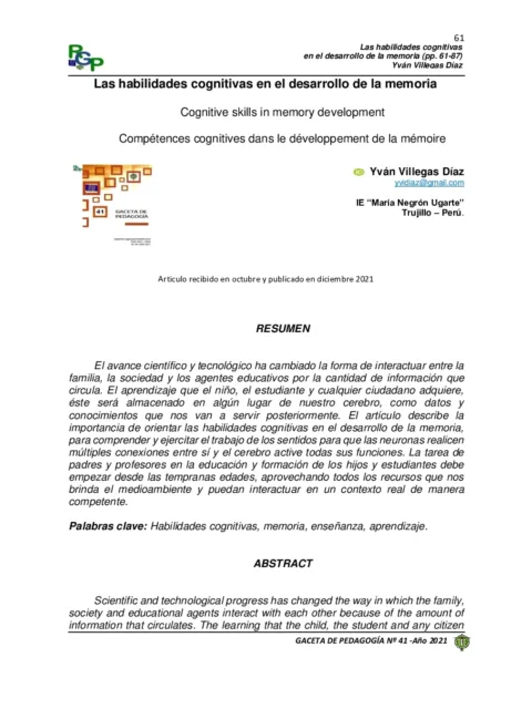 La técnica elemental de la danza clásica para el desarrollo de las habilidades cognitivas