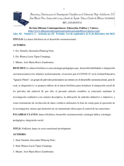 La practica de la danza folclórica en el desarrollo de valores culturales