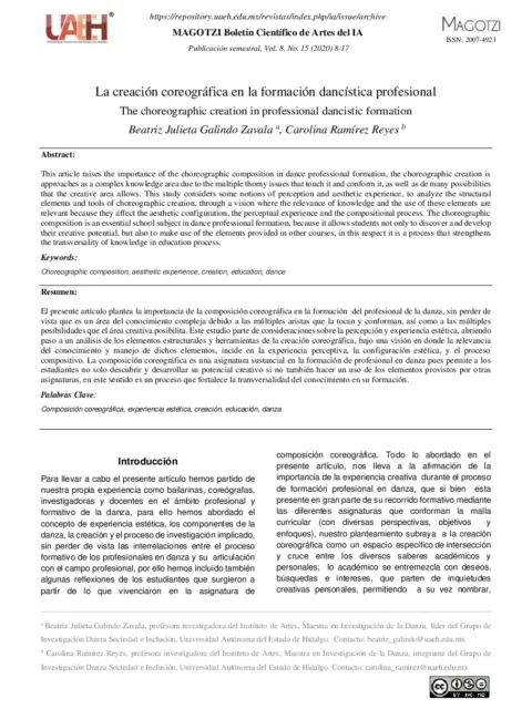 La experiencia en interpretación y creación del bailarín en formación, a través de su educación dancística