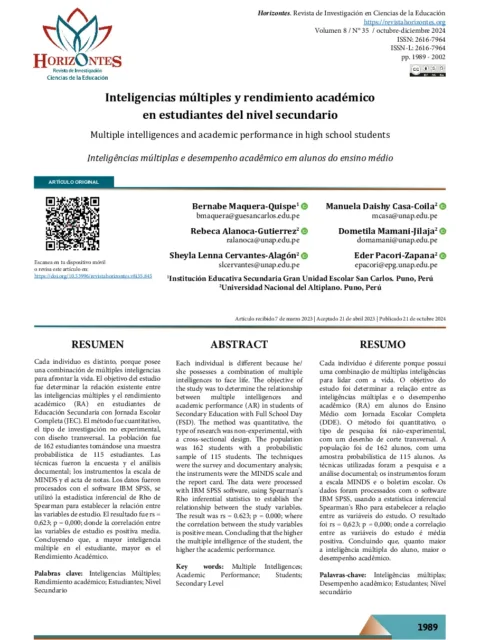 Inteligencias múltiples y rendimiento académico en la asignatura de danza en Educación Inicial