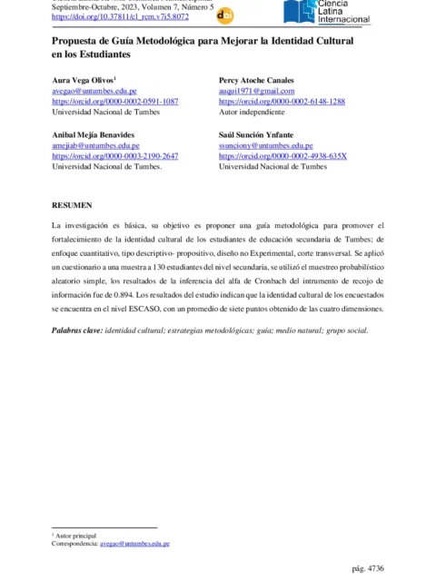 Propuesta metodológica para fortalecer la identidad cultural en estudiantes de tercero de secundaria