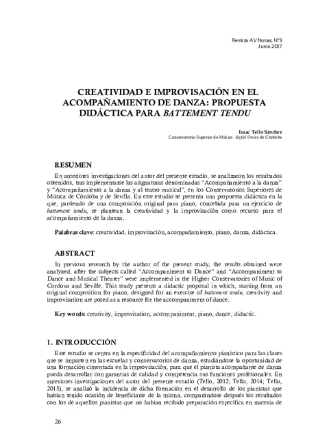 El acompañamiento pianístico de la danza