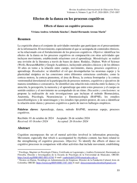 Análisis de los procesos cognitivos en el alumnado de enseñanzas profesionales de danza
