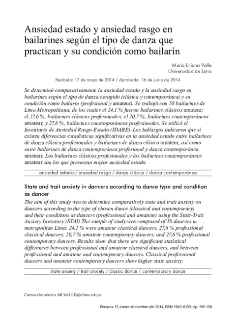 Ansiedad y rendimiento en danza
