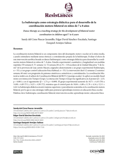 La cueca boliviana como estrategia didáctica para mejorar la coordinación dinámica general en niñas y niños