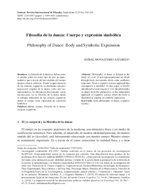 Filosofía de la danza Cuerpo y expresión simbólica