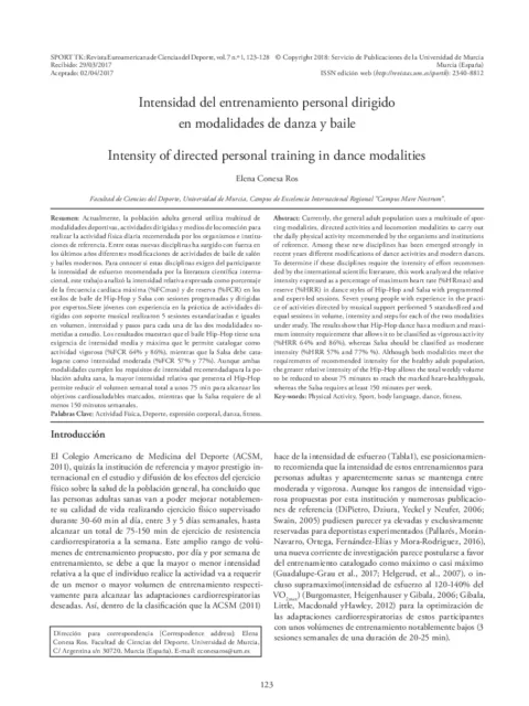 Intensidad del entrenamiento personal dirigido en modalidades de danza y baile