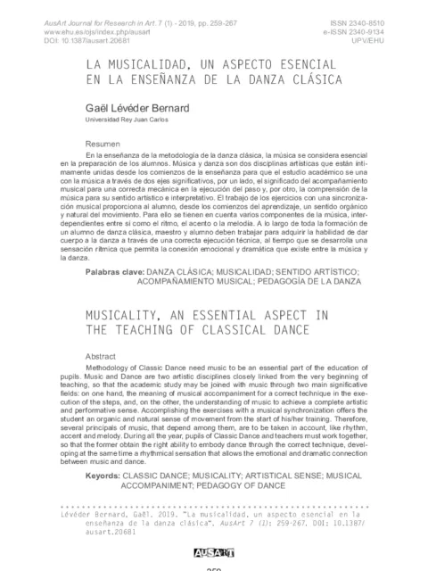 La musicalidad como parte de la cognición distribuida en danza