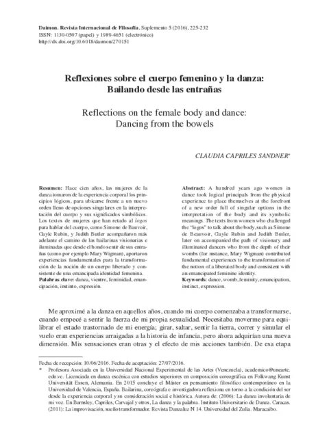 Reflexiones sobre el cuerpo femenino y la danza