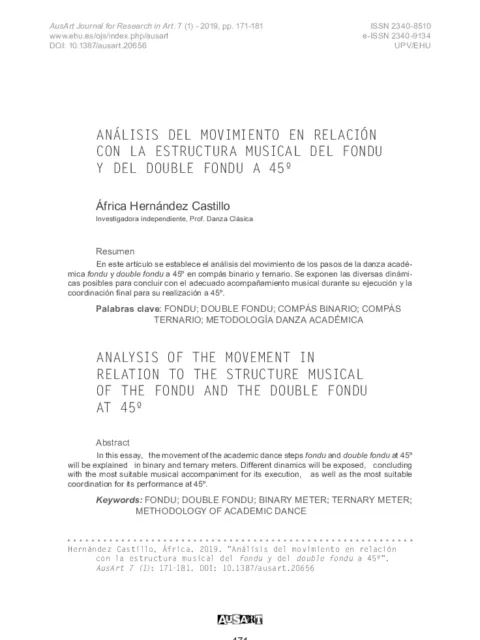 Análisis del movimiento en relación con la estructura musical del fondu y del double fondu a 45º