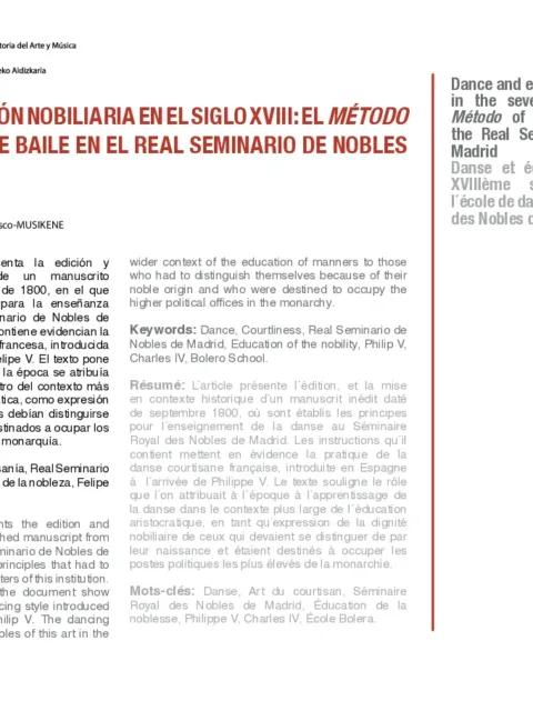 Danza y educación nobiliaria en el siglo XVIII