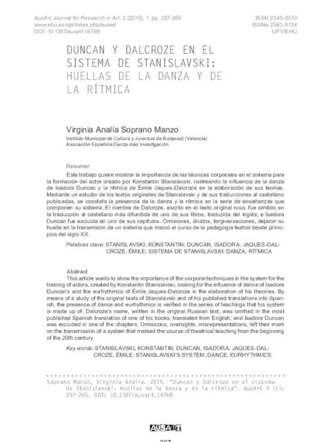 Duncan y Dalcroze en el sistema de Stanislavski