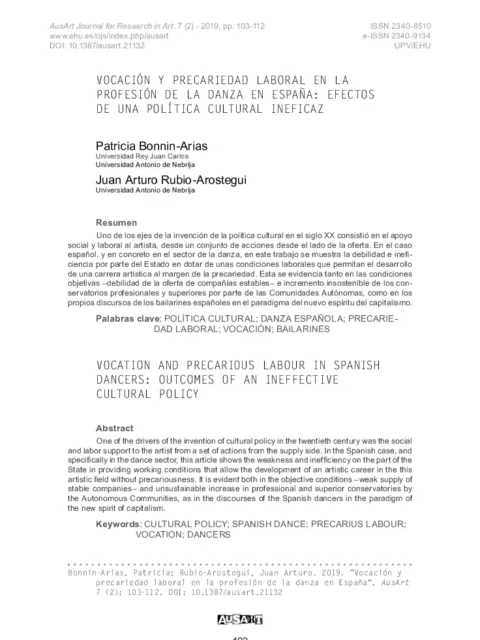 Vocación y precariedad laboral en la profesión de la danza en España