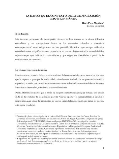 La danza en el contexto de la globalización contemporánea
