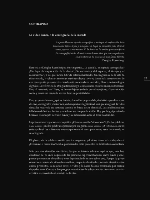 Contrapeso. La video danza o la coreografía de la mirada