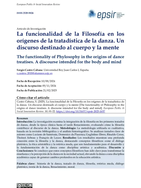 La funcionalidad de la Filosofía en los orígenes de la tratadística de la danza. Un discurso destinado al cuerpo y la mente