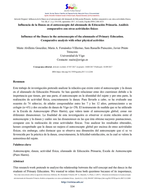 Influencia de la Danza en el autoconcepto del alumnado de Educación Primaria. Análisis comparativo con otras actividades físicas