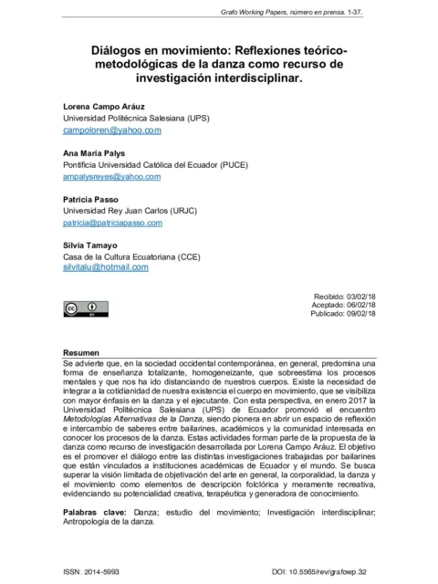 Diálogos en movimiento: Reflexiones teórico- metodológicas de la danza como recurso de investigación interdisciplinar.