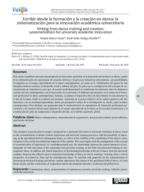 Escribir desde la formación y la creación en danza: la sistematización para la innovación académica universitaria