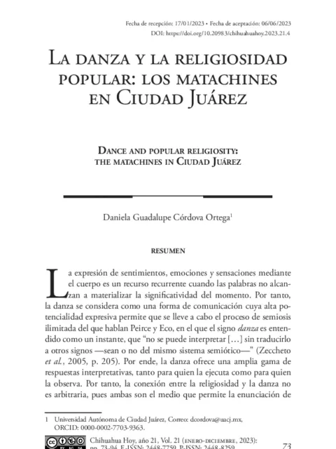 La danza y la religiosidad popular: Los matachines de Ciudad Juárez