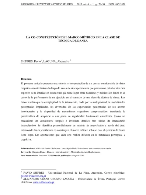 LA CO-CONSTRUCCIÓN DEL MARCO MÉTRICO EN LA CLASE DE TÉCNICA DE DANZA