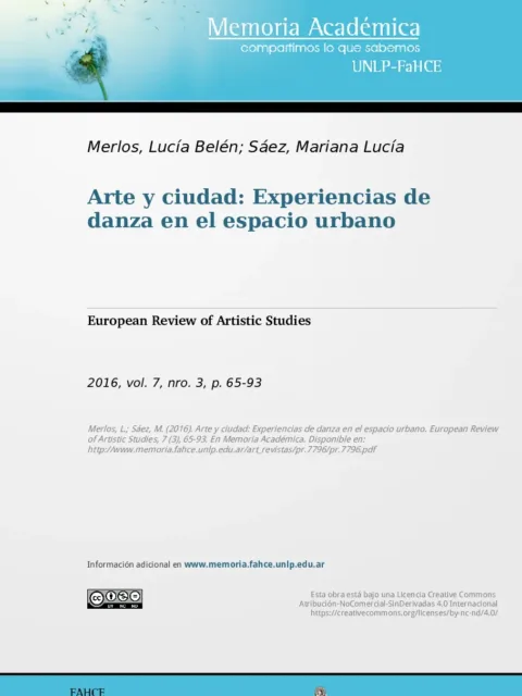 ARTE Y CIUDAD: EXPERIENCIAS DE DANZA EN EL ESPACIO URBANO
