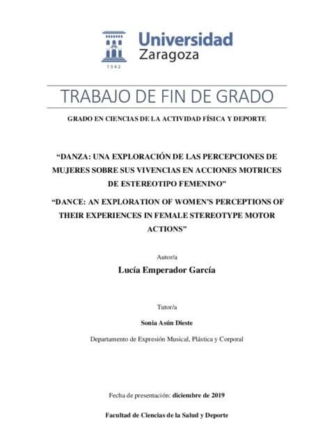Danza: una exploración de las percepciones de mujeres sobre sus vivencias en acciones motrices de estereotipo femenino