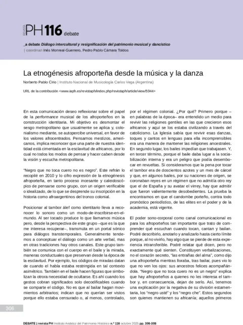 La etnogénesis afroporteña desde la música y la danza