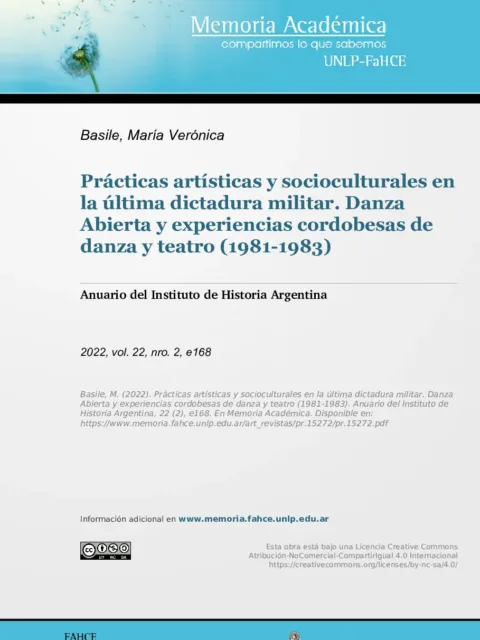 Prácticas artísticas y socioculturales en la última dictadura militar. Danza Abierta y experiencias cordobesas de danza y teatro (1981-1983)