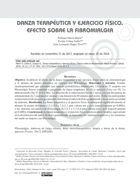 Danza terapéutica y ejercicio físico. Efecto sobre la fibromialgia