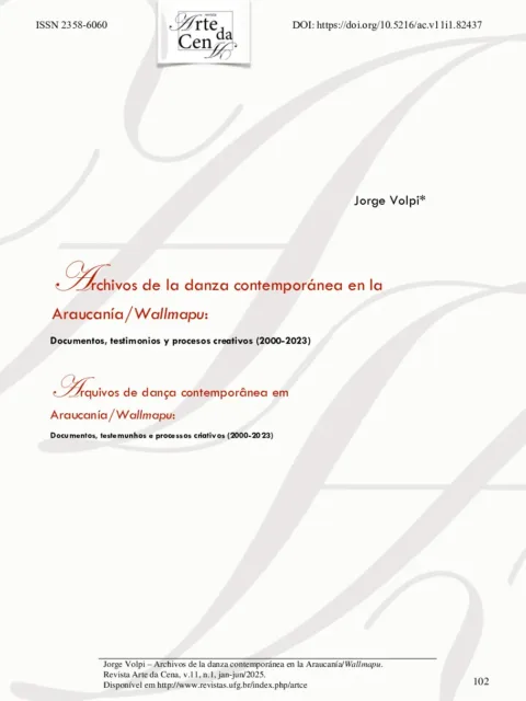 el Archivos de la danza contemporanea en la Araucania/Wallmapu: Documentos, testimonios y procesos creativos 2000-2023