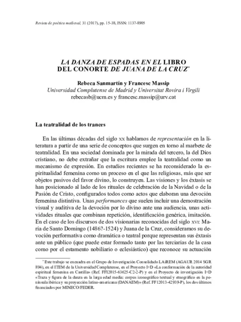 La danza de espadas en el Libro del conorte de Juana de la Cruz