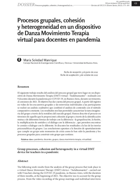 El contacto con tacto en Danza Movimiento Terapia,  virtual y presencial