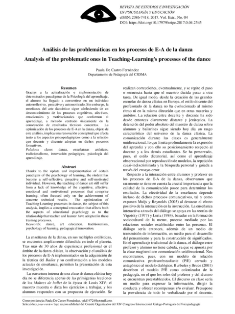Fidelización en los Estudios superiores de Danza del Conservatorio Superior de Danza de Alicante: análisis descriptivo de la tasa de abandono (Fase I investigación)
