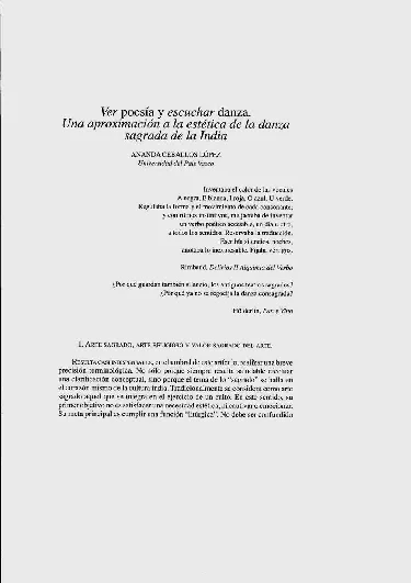 Ver poesía y escuchar danza. Una aproximación a la estética de la danza sagrada de la India