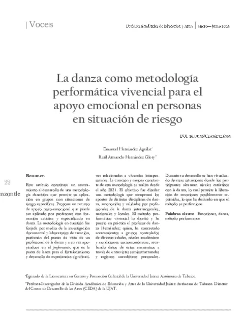 La danza como metodología performática vivencial para el apoyo emocional en personas en situación de riesgo