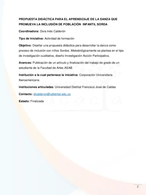 Propuesta didáctica para el aprendizaje de la danza que promueva la inclusión de población infantil sorda