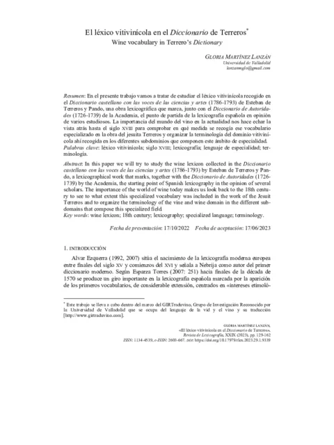 El léxico de la danza en los Diccionarios de autoridades. Una aproximación a la terminología del ámbito artístico.