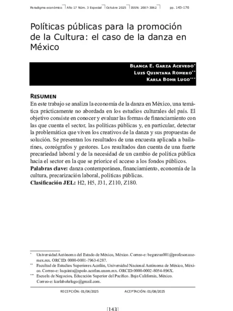 Políticas públicas para la promoción  de la Cultura: el caso de la danza en  México