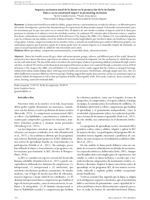 Impacto socioemocional de la danza en la promoción de la inclusión (Dance socio-emotional impact in promoting inclusion)