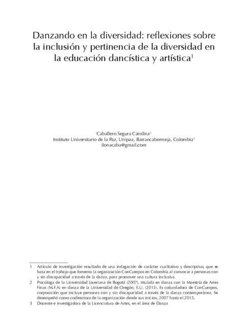 Danzando en la diversidad: reflexiones sobre la inclusión y pertinencia de la diversidad en la educación dancística y artística