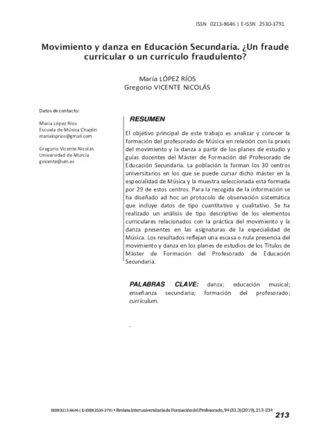 Movimiento y danza en Educación Secundaria. ¿Un fraude curricular o un currículo fraudulento?