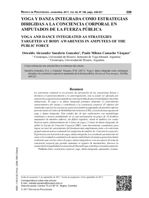 Yoga Y Danza Integrada Como Estrategias Dirigidas A La Conciencia Corporal En Amputados De La Fuerza Pública